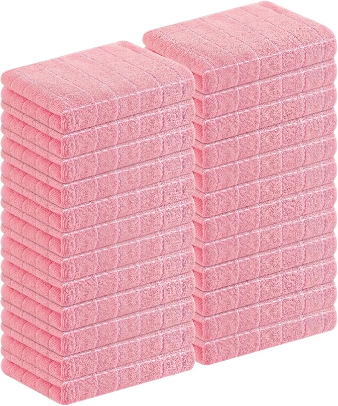 Homaxy 100% Cotton Terry Kitchen Towels, 24 Pack, Pink | Ultra Soft and Absorbent Dish Towels for Kitchen, Suitable for Drying and Washing Dishes