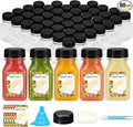 80pcs 4oz Plastic Juice Bottles with Caps, Sticker Labels, Brush | 4oz Plastic Containers with Lids Empty Reusable Clear Ginger Shots Bottles with Label, Funnel, and Brush Beverage for Juicing