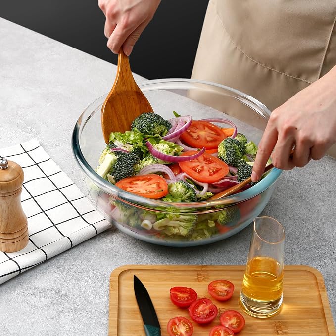 NUTRIUPS 6 QT Large Glass Mixing Bowl, Clear Big Salad Bowl for Kitchen | 6 QT Large Capacity,Borosilicate Glass Big Bowl for Sourdough Oven & Microwave Safe,Easy to Clean ﻿
