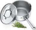 PekGema 3QT Saucepan w/Glass Strainer Lid, Tri-Ply Stainless Steel | Tri-Ply Stainless Steel;Dual Spouts&Strainer Holes;Measurement Marks;Dishwasher Safe;Oven Safe 500°F;All Stovetops