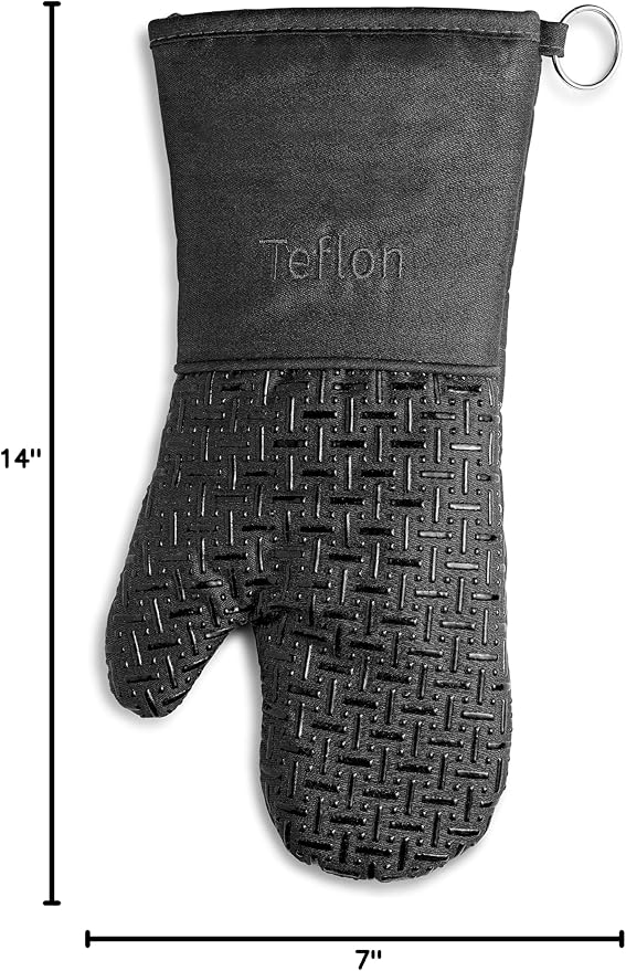 Xlnt Extra Long Oven Mitts (Black) | Teflon EcoElite Water Repellent | Heat Resistant for Oven Cooking, Grill & BBQ | Non Slip Gloves with Teflon EcoElite Finish, Cotton Lining & Hanging Loop