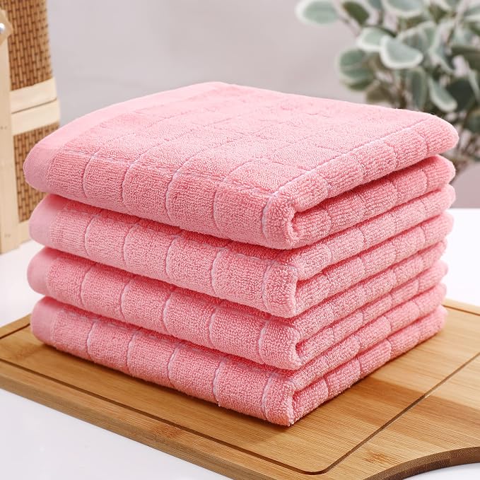 Homaxy 100% Cotton Terry Kitchen Towels, 4 Pack, Pink | Ultra Soft and Absorbent Dish Towels for Kitchen, Suitable for Drying and Washing Dishes