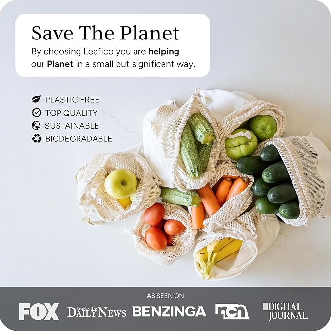 Reusable Produce Bags – 100% Cotton Mesh & Solid Hybrid (XL 14x18 inch 6 Pcs) – Extra Large Bags for Potatoes, Laundry, Toys, Bulk Storage – Washable, Plastic-Free, Breathable, Zero Waste