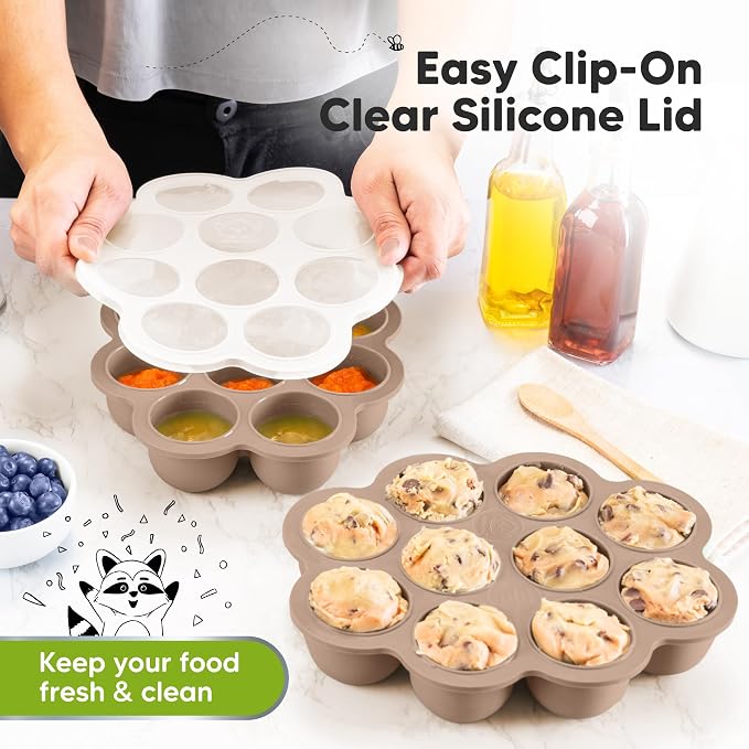 KeaBabies Silicone Food Freezer Trays with Lid, 2oz x 10 Pods (Chai Latte) | Baby Food Storage Containers, Easy Puree Meal Prep, Breast Milk Silicone Freezer Molds, Dishwasher, Microwave Safe, BPA-Free