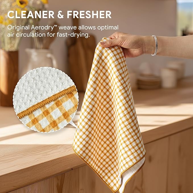 RECYCO Waffle Kitchen Towel Set of 2 - Quick Dry Microfiber Sustainable Dish Towels - Ultra Absorbent Reusable Cleaning Tea Towels - Lightweight Hand Towels,16”x 28”, Joyful Bees