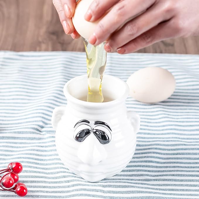 Funny Egg Separator Kitchen Gadget, Cartoon Ceramic Egg White and Yolk Separator Mug, Dishwasher Safe, Creative Gag Gift Fun White Elephent Gift