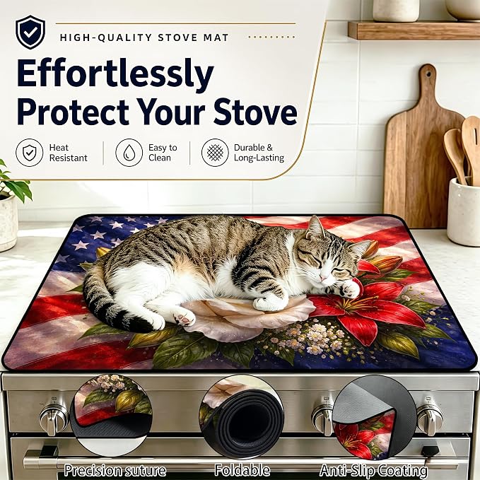 Patriotic Electric Stove Top Cover | Heat Resistant Glass Cooktop Protector for Kitchen Ceramic Countertops, Multiuse Stove Cover and Dish Drying Mat