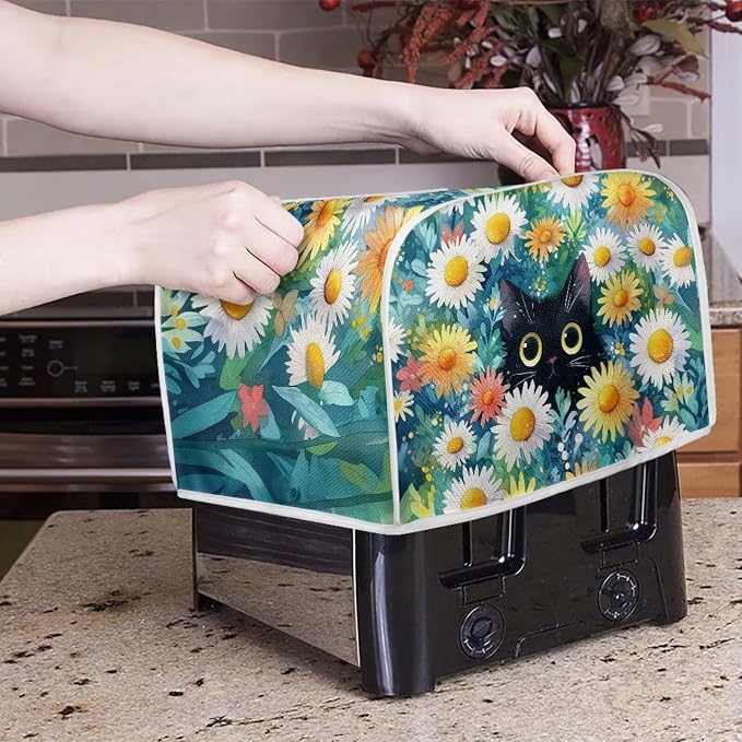 Black Cat Print Toaster Dust Cover Daisy Print Bread Maker Machine Covers Anti Fingerprint Kitchen Small Appliance Cover Fits Most Standard 4 Slice Toasters