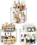 LAMU 3 Pack 10.6'' 2-Tier Lazy Susan Turntable Organizer Rotating Spice Rack Organization for Cabinet, Kitchen, Pantry, Countertop, Bathroom, Vanity, Makeup Organizer, Clear