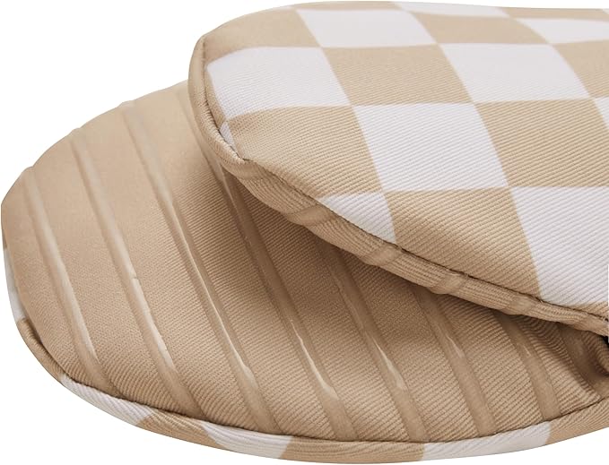 Ohocut Beige Checkered Mini Oven Mitts Heat Resistant, Vintage Retro Checkerboard Mini Silicone Oven Mitts Cute, Non-Slip Small Short Kitchen Oven Gloves Set of 2