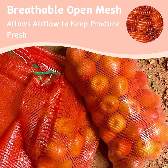 50 Pack Extra Large Drawstring Mesh Produce Bags 31" x 19" Reusable Breathable Vegetable Storage Bags for Onions Potatoes Firewood Crawfish Citrus, 60 lb Capacity