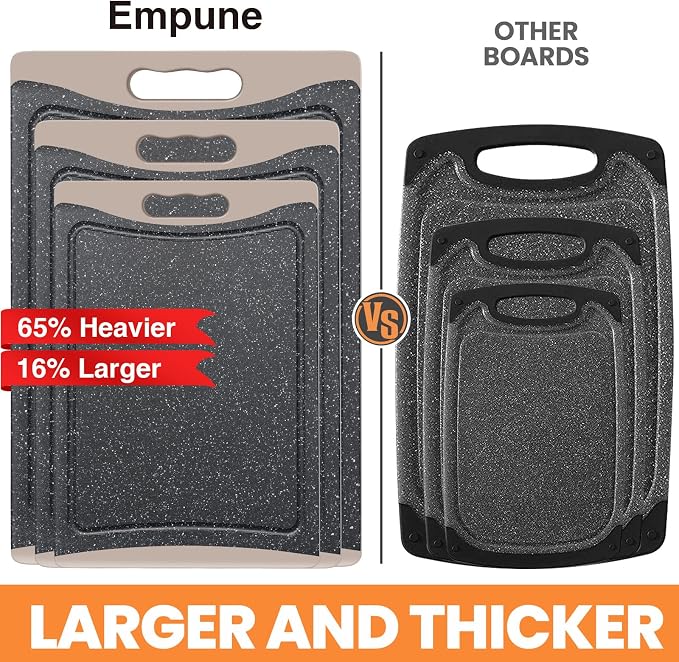 Extra Large Cutting Boards, Plastic Cutting Boards for Kitchen (Set of 3) Cutting Board Set Dishwasher Chopping Board with Juice Grooves Easy-Grip Handles, Almond Gray, Empune