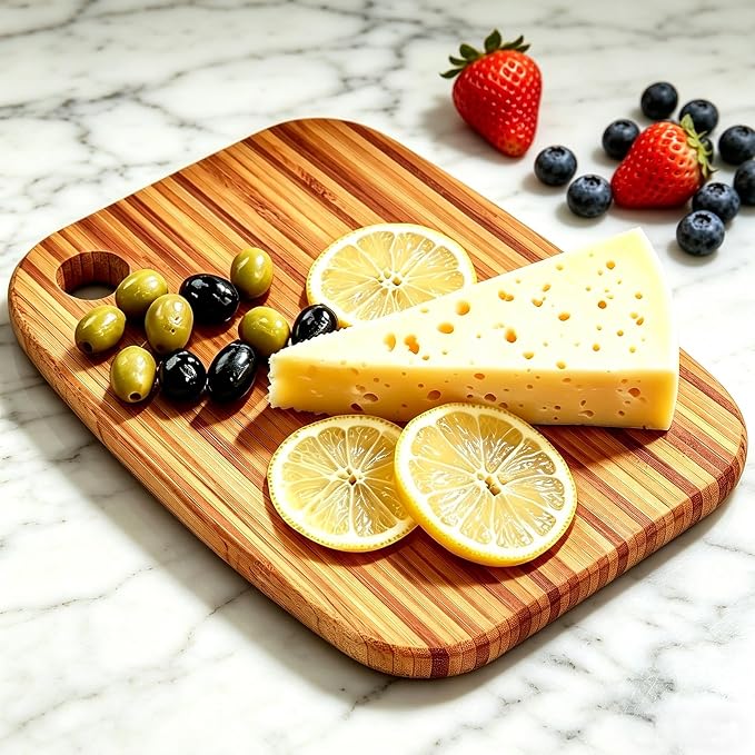 Small Bamboo Cutting Boards for Kitchen with Hanging | Mini Bamboo Cutting Board for Vegetables, Fruit, Bread, Meat - BPA Free, 9" x 6.5"