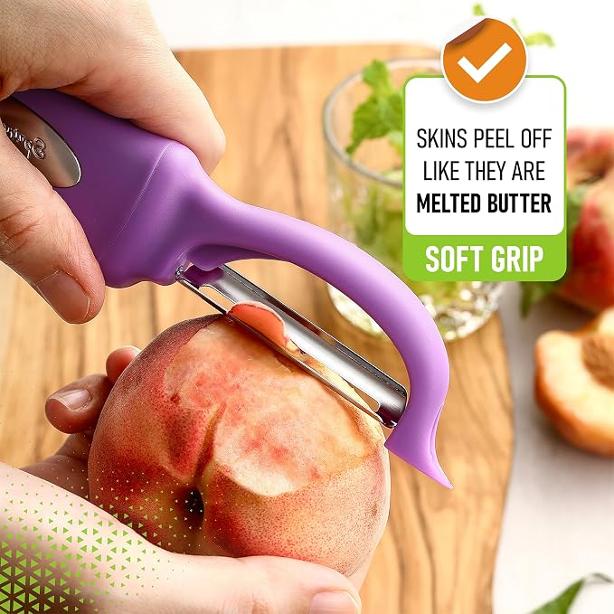 Spring Chef Swivel Vegetable Peeler for Kitchen w/Ergonomic Handle, Orchid | Premium Potato Peeler w/ Ultra Sharp Stainless Steel Blades, Multifunctional Veggie Peeler for Apple, Carrot, Cucumber, Fruit