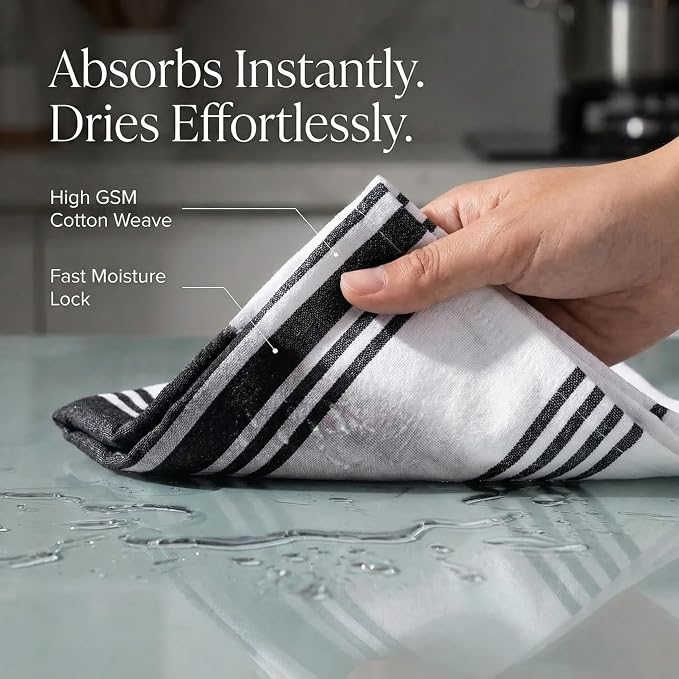 Urban Villa Kitchen Towels Cotton Dish Towels 20”x30” (Set of 6) Black
