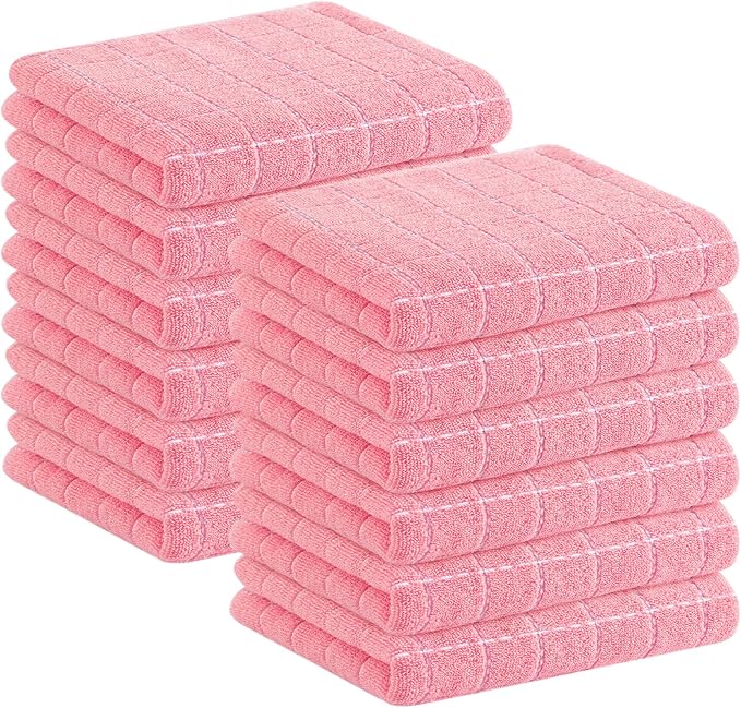 Homaxy 100% Cotton Terry Kitchen Towels, 12 Pack, Pink | Ultra Soft and Absorbent Dish Towels for Kitchen, Suitable for Drying and Washing Dishes