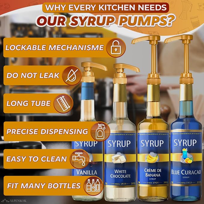 4 Pcs Coffee Syrup Dispenser Pump, Compatible with Torani & Skinny | Compatible with Davinci & Jordans; 25.4 Oz (750ml) Glass Bottles; Dispenses 0.3 Oz; Coffee & Dirty Soda Bar Accessoriess