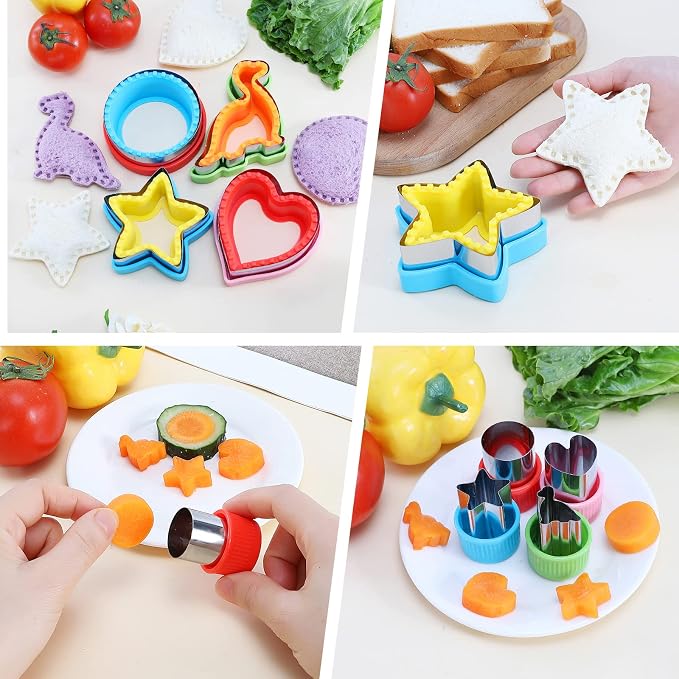 FIRETREESILVERFLOWER Sandwich Cutter and Sealer, Bread Decruster Maker, Fruit, Vegetable, Cookie Cutters for Kids Bento Box, Heart, Star, Dinosaur, Circle Shapes