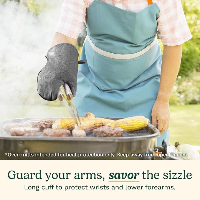 Cuisinart Chambray Kitchen Oven Mitts, Heat-Resistant, 2-Pack, 7"x13" | Non-slip neoprene palm grips up to 350°F, long cuff shields forearms, hang loop for storage, handles cast iron and grilling