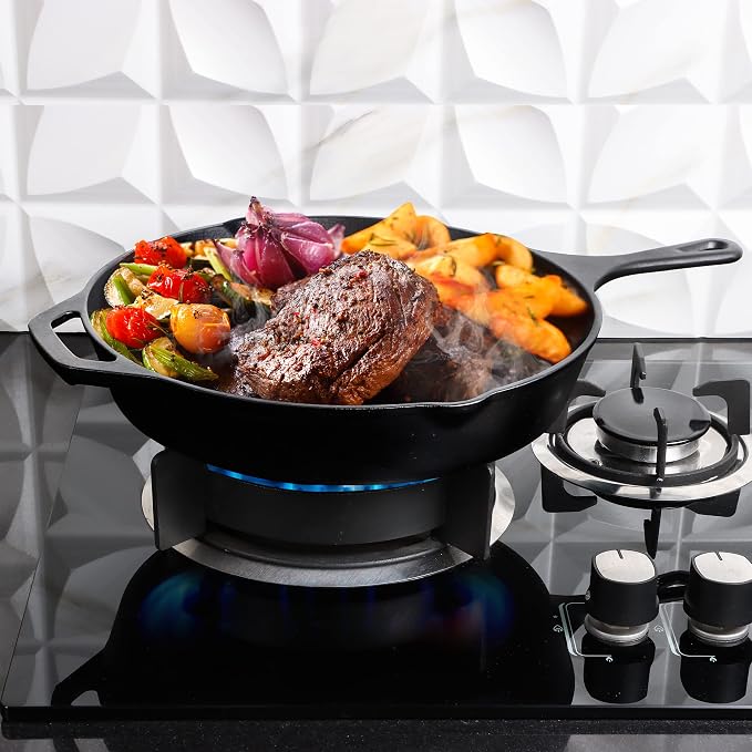 Utopia Kitchen Cast Iron Skillet 10.25 Inch Pre-Seasoned PFAS-Free Black | Chef Pan, Even Heat Distribution, Stovetop, Oven, Campfire and Grill Safe, Large Skillet, Indoor Outdoor Use