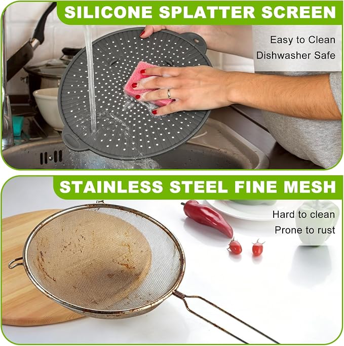 Silicone Splatter Screen for Frying Pan - 11 Inch Heat-Resistant Silicone Grease Splatter Guard, Multi-Use Oil Splash Guard for Kitchen Cooking Pan Cover, Dishwasher Safe