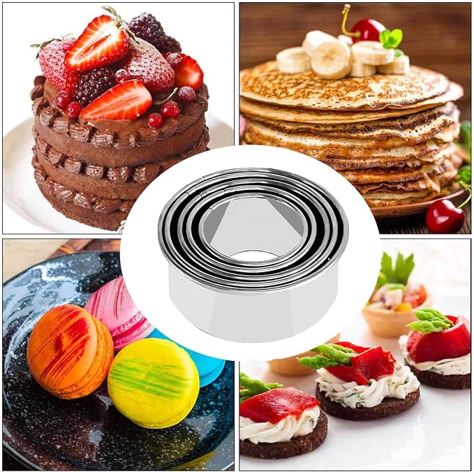 5Pcs Cookie Cutters - Stainless Steel Biscuit Cutters/Dumpling Cutters/Cake Pastry Cutters/Cake Cookie Scone Cutters Molds stamps for Cooking Baking (Round Edge, 5Pcs)