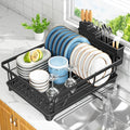 Kmiectse Dish Drying Rack for Small Kitchen Counter with Utensil Holder | Space Saving, Rust Resistant, Quick Drainage Dish Rack, Compact Dish Drainer Organizer for Home Kitchen, Black