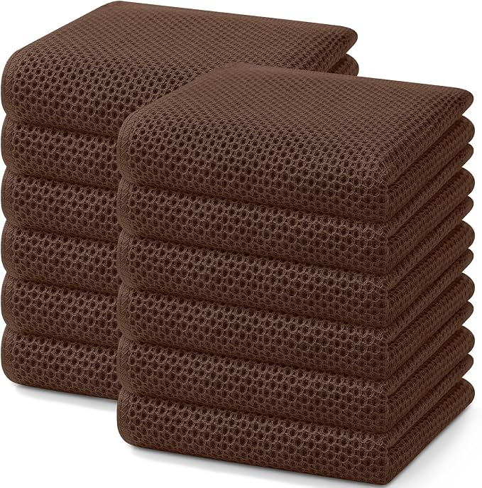 Homaxy 100% Cotton Waffle Weave Kitchen Dish Towels 12-Pack, Coffee | 13 x 28 Inches, Ultra Soft Absorbent Dish Towels, Quick Drying Cleaning Towels