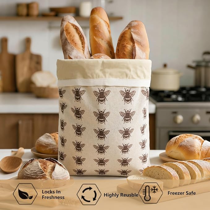 Reusable Beeswax Bread Bags for Homemade Bread & Sourdough, 2-Pack XL Airtight Food Storage Bags, Organic Cotton Linen Covers - Freezer-Friendly Freshness Preservation Keeps Fresh Longer