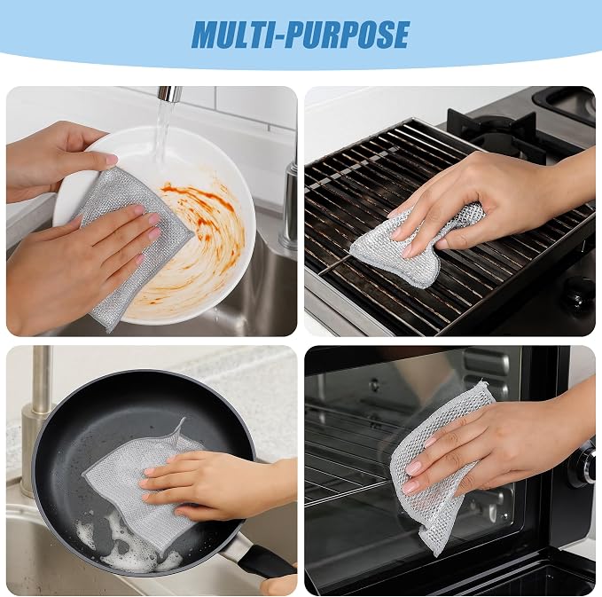 Aidoclip 30PCS Non Scratch Steel Wool Dishcloth Scrubber Pads Kitchen Set | Non Scratch Steel Wool Scrub Pads Effectively Remove Grease and Stains Without Damaging Surfaces