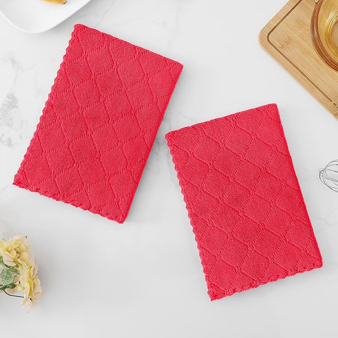 Homaxy 12 Pack Super Soft Absorbent Dish Cloths, 13" x 19", Red | Coral Velvet, Nonstick Oil Fast Drying Microfiber Cleaning Cloth, No Lint Dishcloths for washing and drying