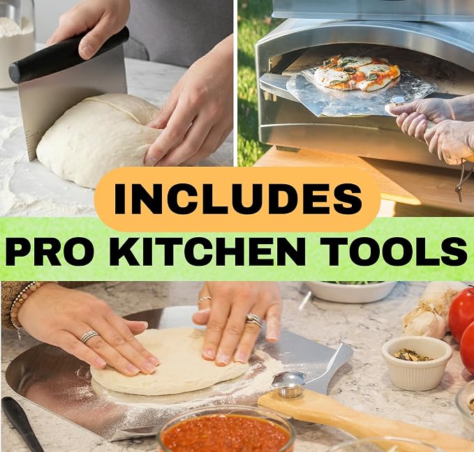 Round Pizza Stone for Oven 16 inch - Large Pizza Stone for Grill with Handles, Metal Pizza Peel & Steel Dough Cutter Tool - Baking Stone for Bread - Oven Stones - Pizza Making Set