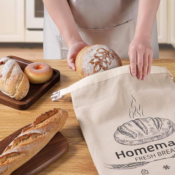 Beeswax Bread Bags for Sourdough, Reusable XL 17 x 12.6 Inch Organic Cotton Food Storage Bag, Freezer Safe Natural Beeswax Lined Bread Bags for Homemade Bread, Kitchen Food Storage (1)