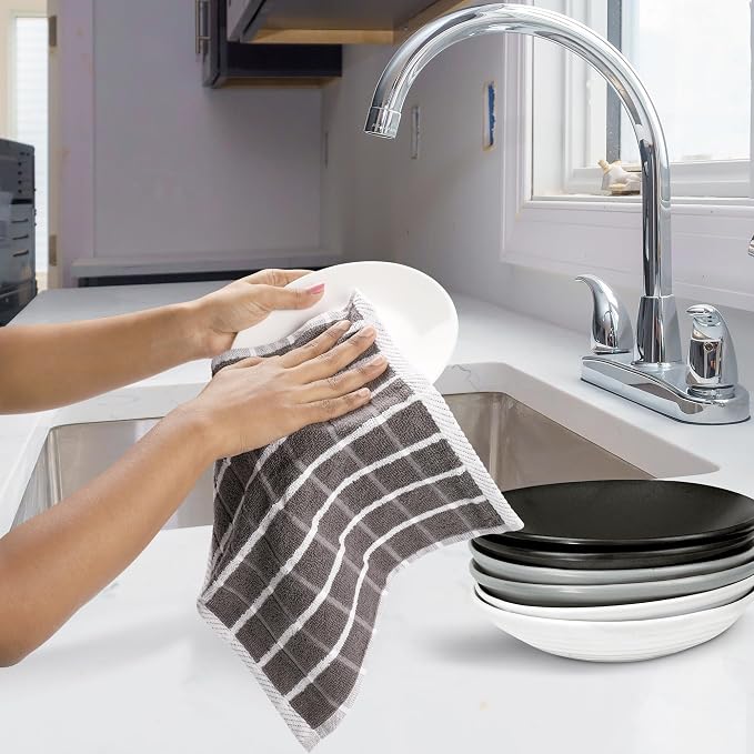 Urban Villa Kitchen Towels Cotton Dish Towels 12”x12” (Set of 6) Grey White