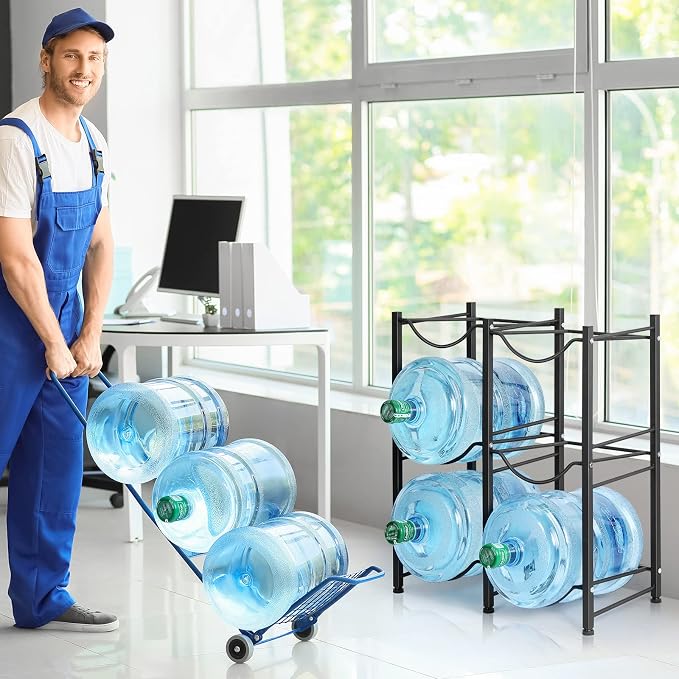 LIANTRAL 5 Gallon Water Bottle Holder, 3 Tiers Black Double Row Water Rack | Heavy Duty Water Cooler Jug Rack with 6 Slots for Home Kitchen