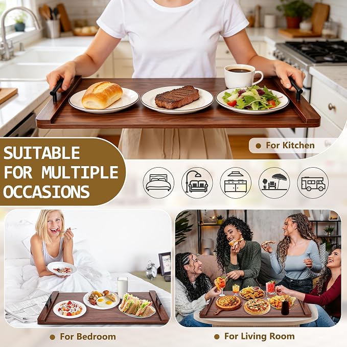 Noodle Board Stove Cover with Handles, Wood Stove Top Covers for Electric Stove and Gas Burners, Wooden Decorative Serving Tray Kitchen Sink Cover for Counter Space (Walnut)
