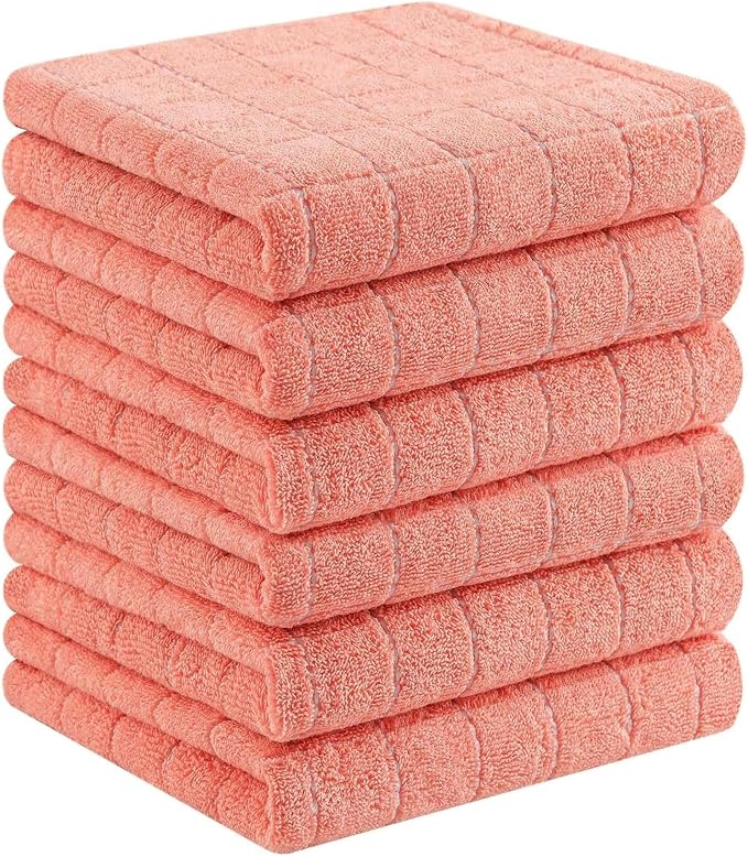 Homaxy 100% Cotton Terry Kitchen Towels, 6 Pack, Coral | Ultra Soft and Absorbent Dish Towels for Kitchen, Suitable for Drying and Washing Dishes
