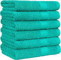 Amazon Basics Fade-Resistant 100% Cotton Hand Towels for Bathroom, Soft Absorbent, 26 x 16 inches, Teal, 6-Pack