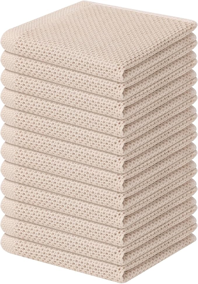 Homaxy 100% Cotton Waffle Weave Kitchen Dish Cloths 12-Pack, Beige | 12 x 12 Inches, Ultra Soft Absorbent Dish Towels, Quick Drying Dish Rags with Hanging Loop