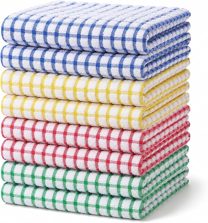 Egles 8 Packs Kitchen Dish Towels 15 x 27 Inch | 100% Cotton Terry Dish Cloths for Drying and Washing Dishes Scrubbing