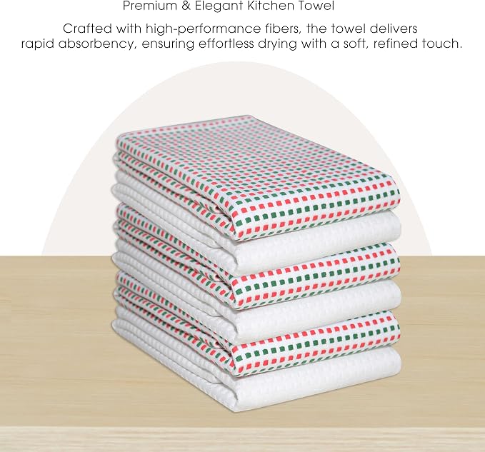 Urban Villa Kitchen Towels Cotton Dish Towels 20”x30” (Set of 6)Red/Grn/Wht