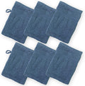 High Rise Stripe 6 Pack 6 x 8.5 Wash Mitt Set, Low Twist, Highly Absorbent, Gentle Hand and Face Cloth, European Style with Loop, Indigo