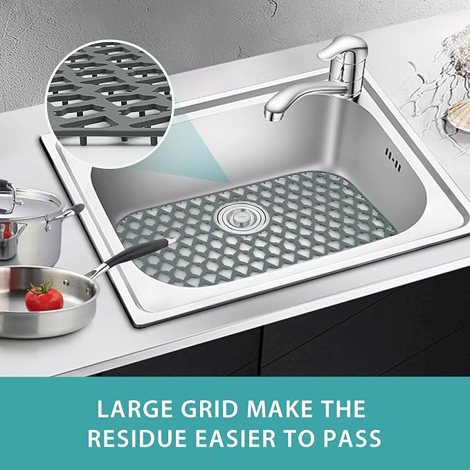Silicone Kitchen Sink Protectors Mats - 12" 13" 14" 16" 18" 19" 21" 22" 24" 25" 26" 28" 30", Heat Resistant, Machine-wash(22”x13”, Rear Drain)