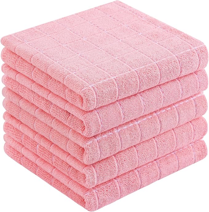 Homaxy 100% Cotton Terry Kitchen Towels, 5 Pack, Pink | Ultra Soft and Absorbent Dish Towels for Kitchen, Suitable for Drying and Washing Dishes