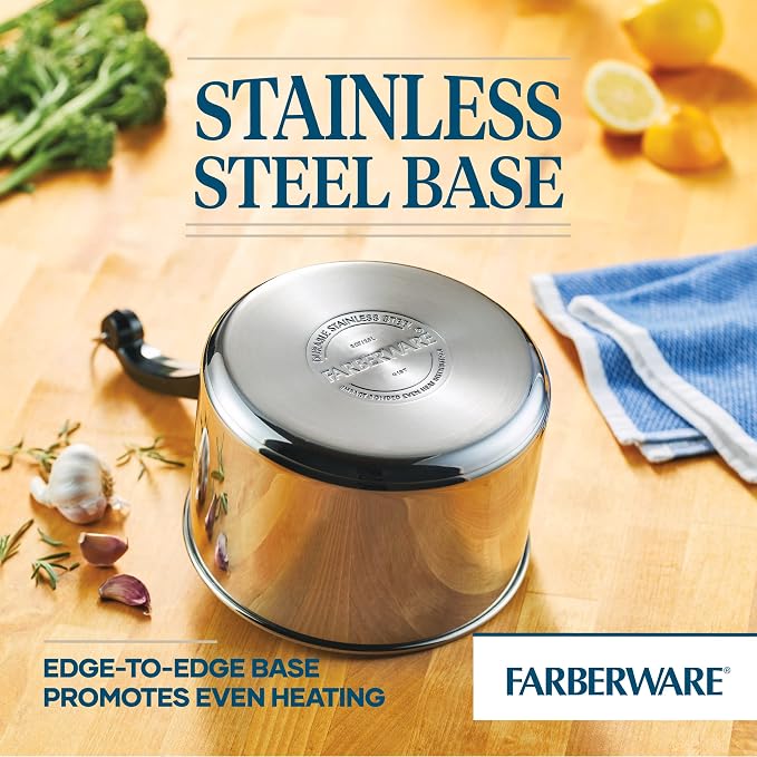 Farberware Classic Series Stainless Steel Sauce Pan with Lid, 3-Quart, Stainless Steel Pans, Induction Cookware