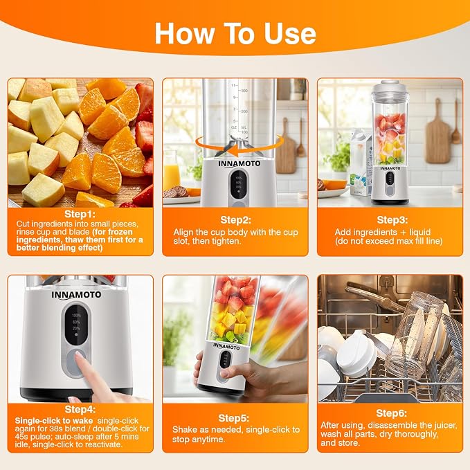 Personal Size Portable Blender Make Smoothies - 20oz Powerful Mini Blender | Small Blender with Large Capacity BPA-Free Juice Cup, Leak-proof Travel Lid, Freshly Squeezed in Gym/Picnic/Office/Home