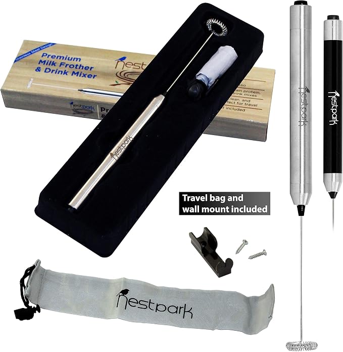 Nestpark Portable Drink Mixer and Milk Frother Wand - Small Hand-Held Mini Mixer Electric Stick Blender - Bulletproof Keto Coffee Blender Rapid Emulsifier - Cordless and Battery Operated