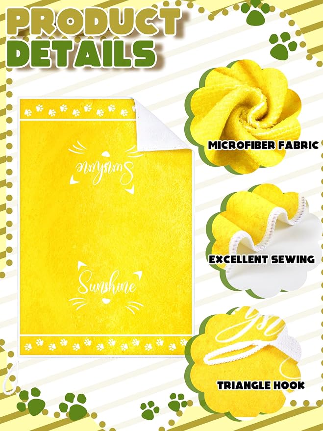 4 Pcs Cat Kitchen Towels Hand Tea Towels Gift for Kitty Lovers | Absorbent Fast Drying Dish Clothes Yellow Floral Cute Kitty Decor Housewarming Gift for Cooking Kitchen Bathroom Decor