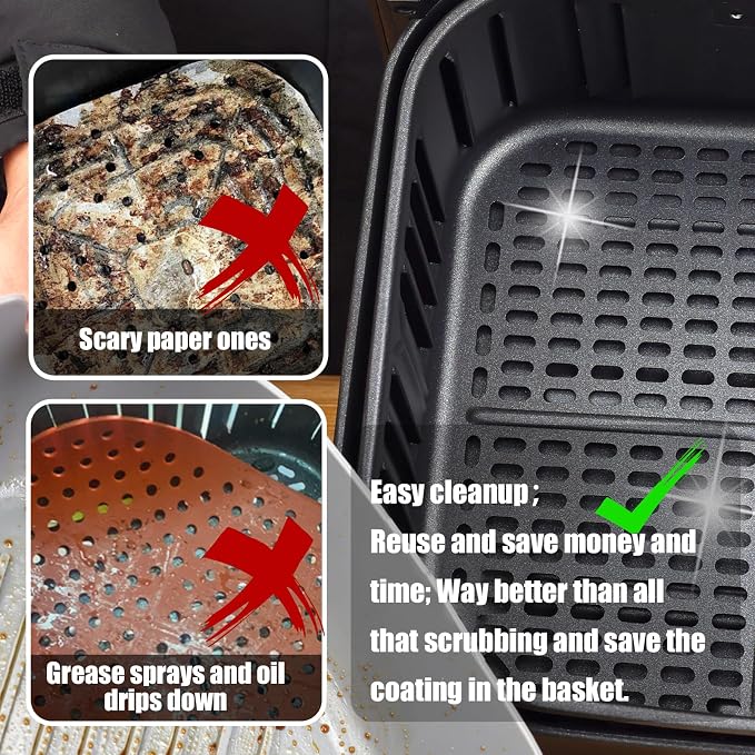 Golden Associate Silicone Liners Rectangle 2 Pcs for Air Fryer Dual Basket 8 to 10 Qt, Food-grade Reusable Baking Tray Fit Ninja DZ201 DZ401 DZ550, 4 to 5 Qt Each, Double Zone Airfryer Accessories