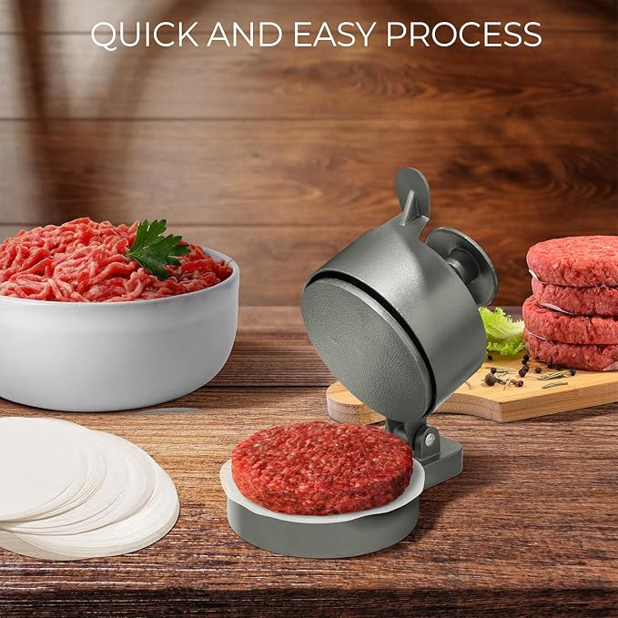 Shop Square Burger Press Patty Maker – Adjustable Thickness (1/4 lb to 3/4 lb) with Ejector – Non-Stick, for Burgers, Crab Cakes & Sausage – Includes Patty Paper